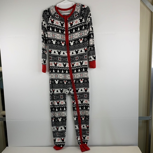 Girls Disney Little Sleepies Minnie Mouse fair isle zippy 1 piece pajama & tote - Picture 1 of 16